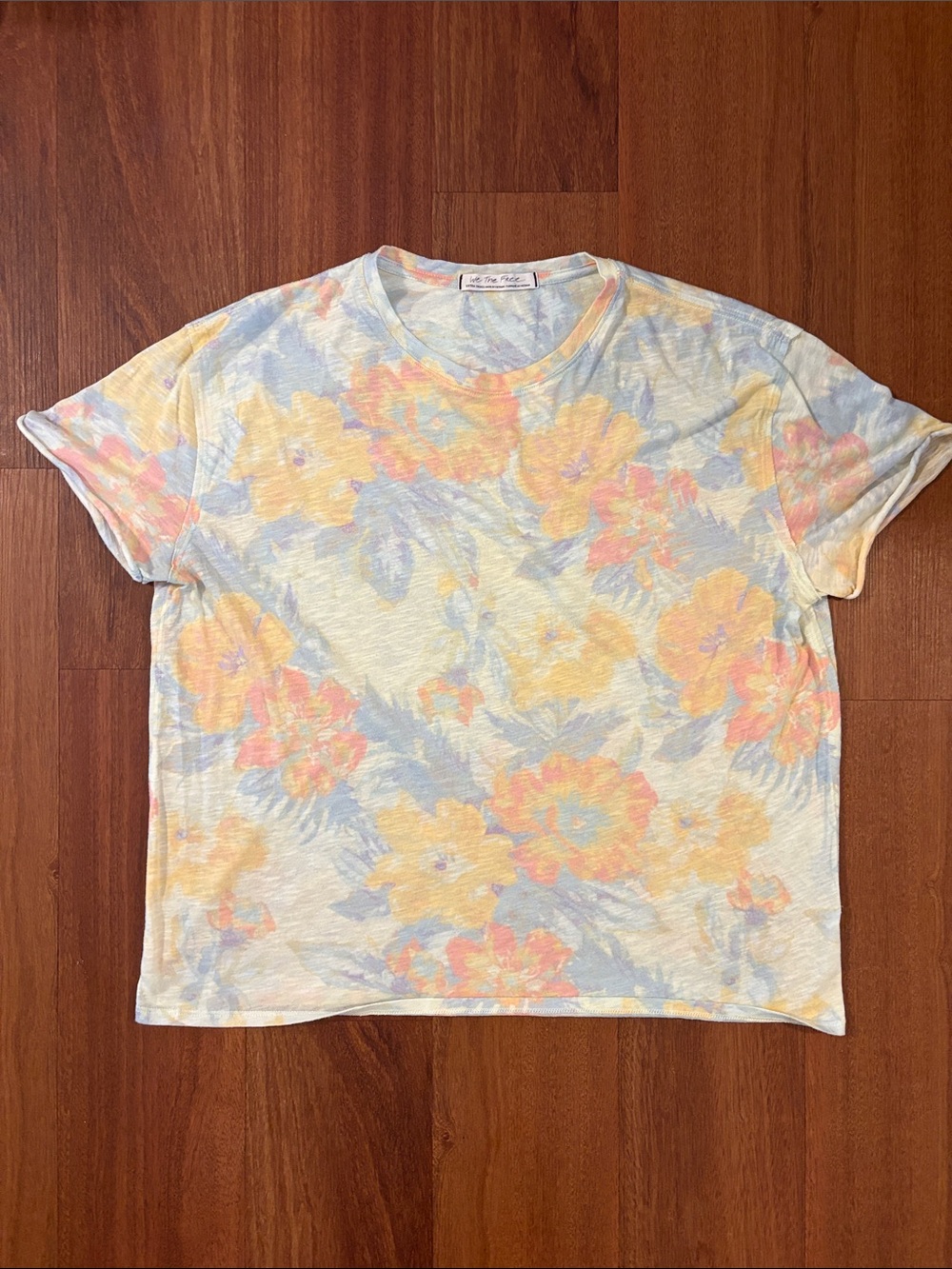 We The Free Free People XS Pastel Floral Oversized Slub T-Shirt